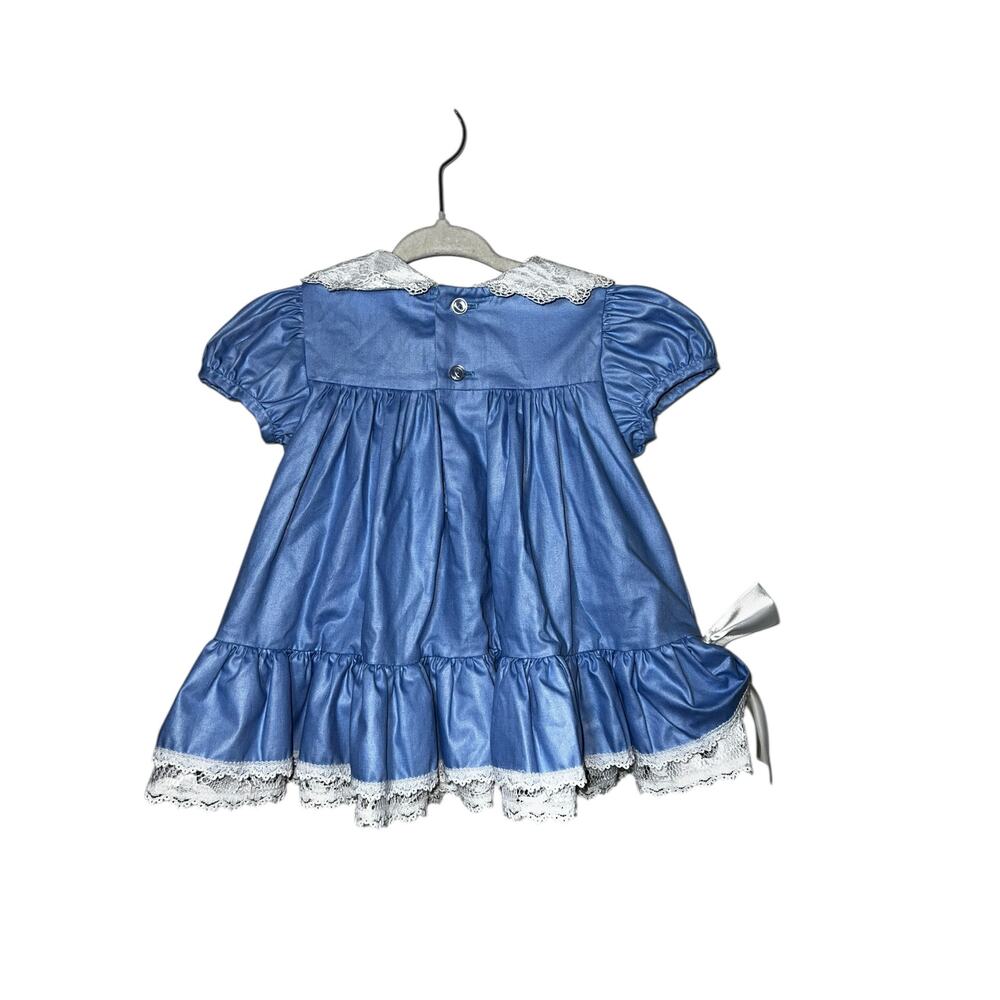 Vintage rare editions blue and white ruffles frilly lace baby girl dress 6/9mos - Picture 5 of 7